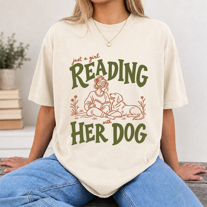 Just A Girl Reading With Her Dog Softstyle T-Shirt | Book Lover Gift Natural