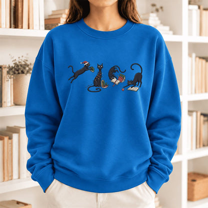 Christmas Reading Cats Softstyle Sweatshirt | Christmas Book Lover Gift Royal