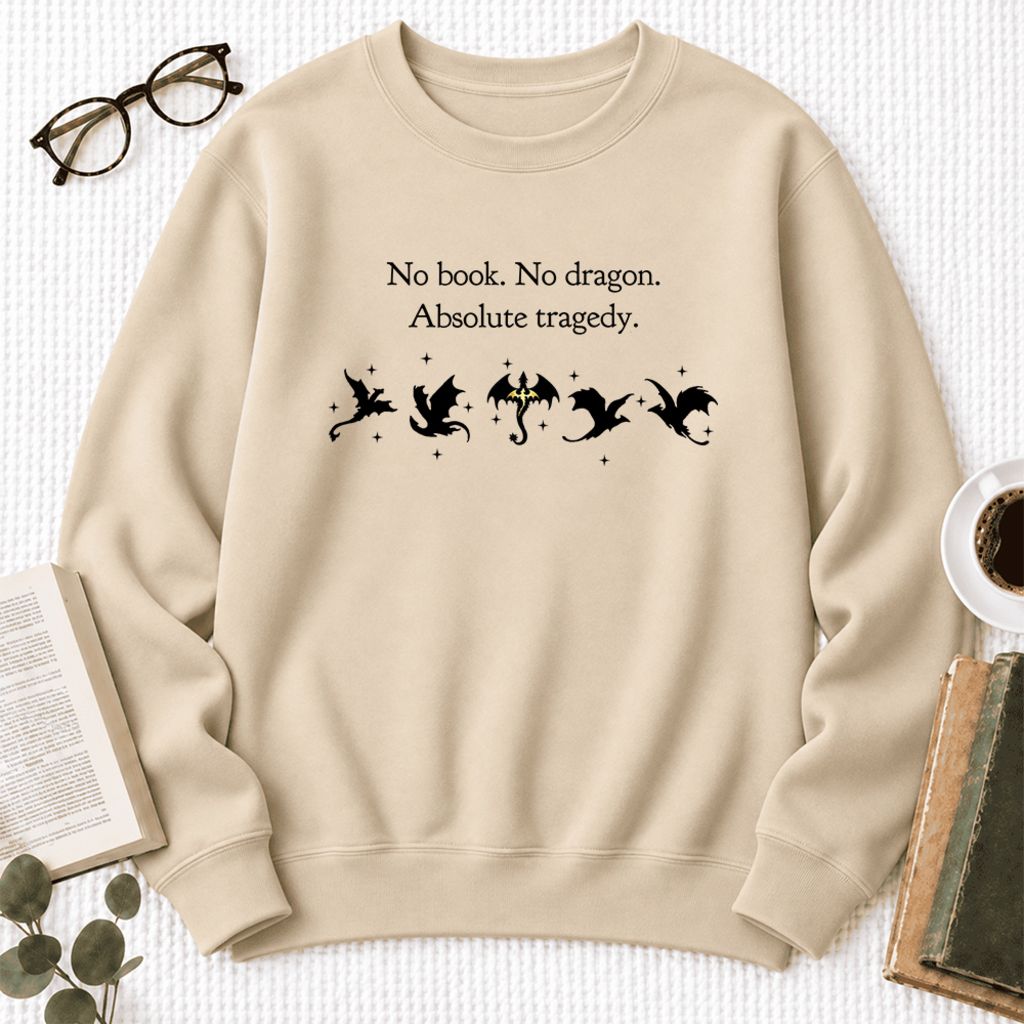No Book, No Dragon Softstyle Sweatshirt | Fantasy Reader Gift Sand