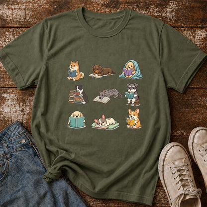 Funny Dogs Reading Softstyle T-Shirt | Book Lover Gift Military Green
