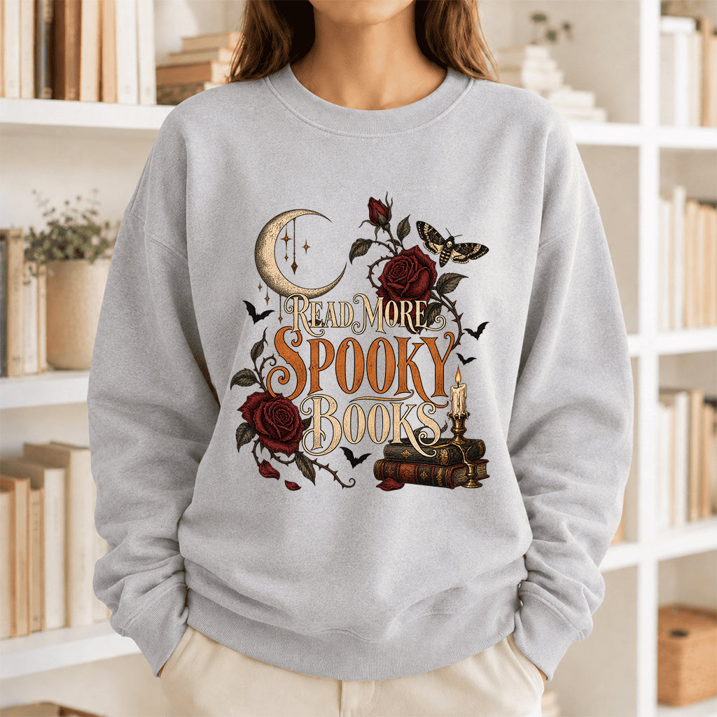Read More Spooky Books Printed Sweatshirt | Halloween Book Lover Gift Sport Grey