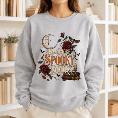 Read More Spooky Books Printed Sweatshirt | Halloween Book Lover Gift Sport Grey