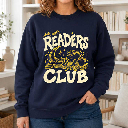 Late Night Readers Club Crewneck Sweatshirt | Reader Gift Navy