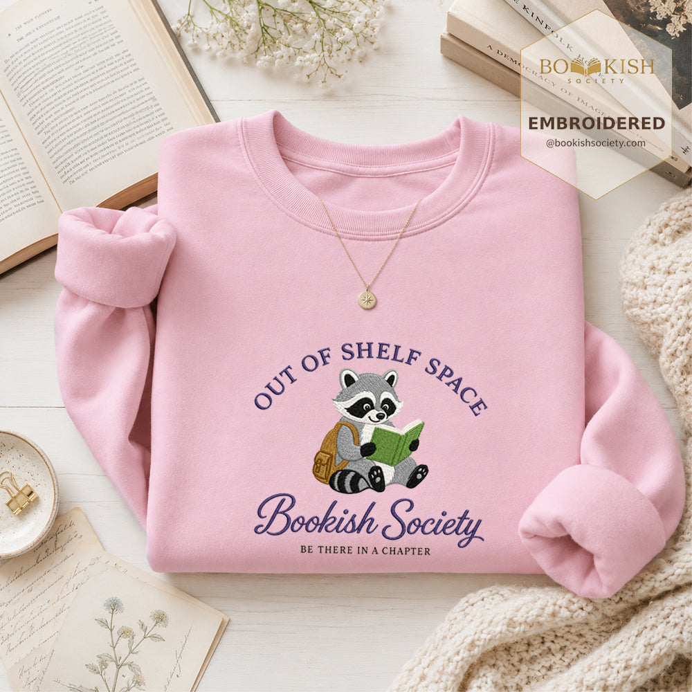 Funny Raccoon Embroidered Sweatshirt | Reader Gift Light Pink