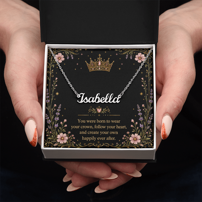 You Were Born To Wear Your Crown Decorative Card And Custom Name Polished Stainless Steel Necklace With Box Book Lover Gift Font 1
