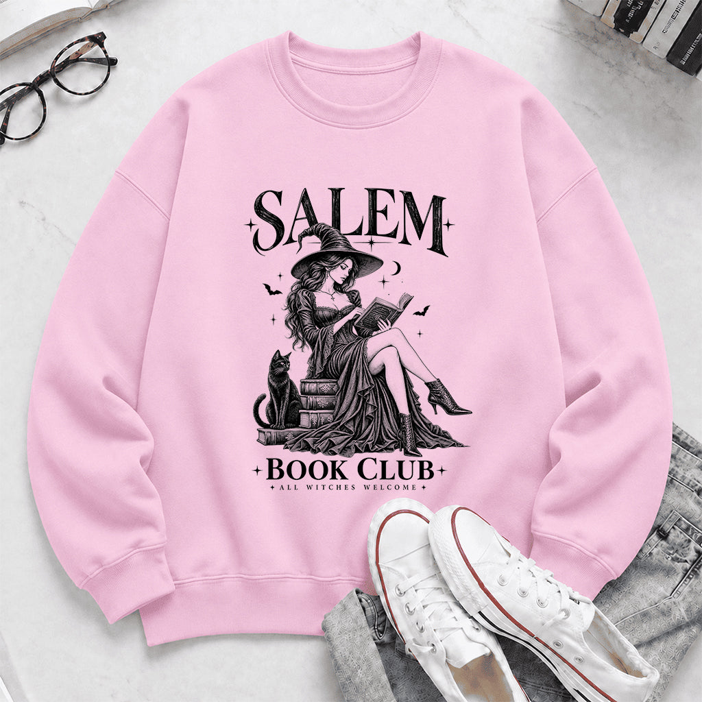 Salem Book Club Printed Sweatshirt | Spooky Book Lover Gift Light Pink