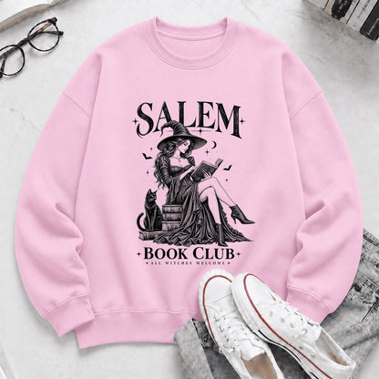 Salem Book Club Printed Sweatshirt | Spooky Book Lover Gift Light Pink