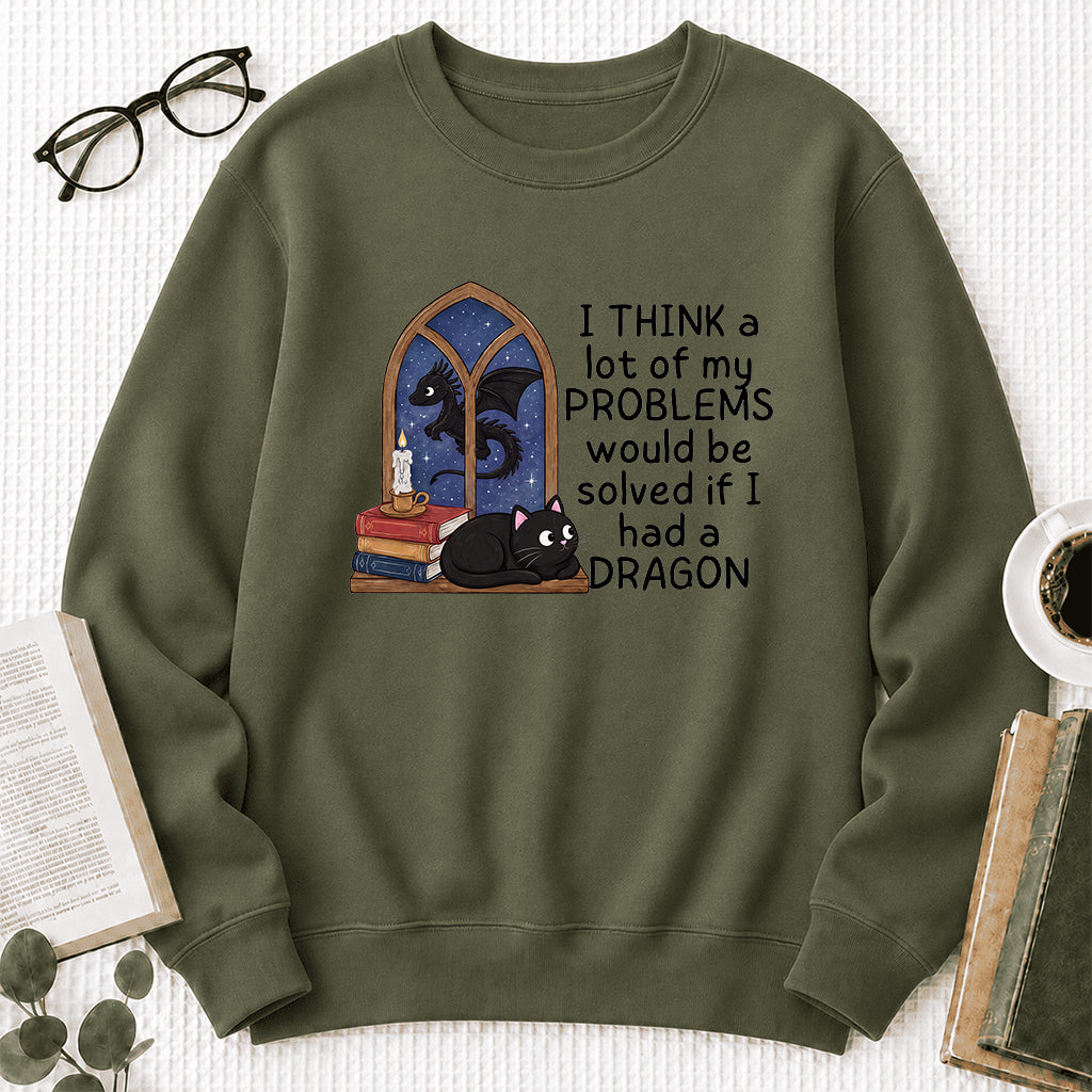 If I Could Have A Dragon Crewneck Sweatshirt | Reader Gift Military Green