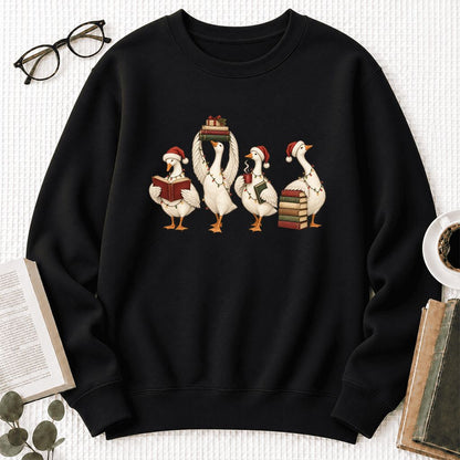 Christmas Reading Ducks Softstyle Sweatshirt | Christmas Book Lover Gift Black