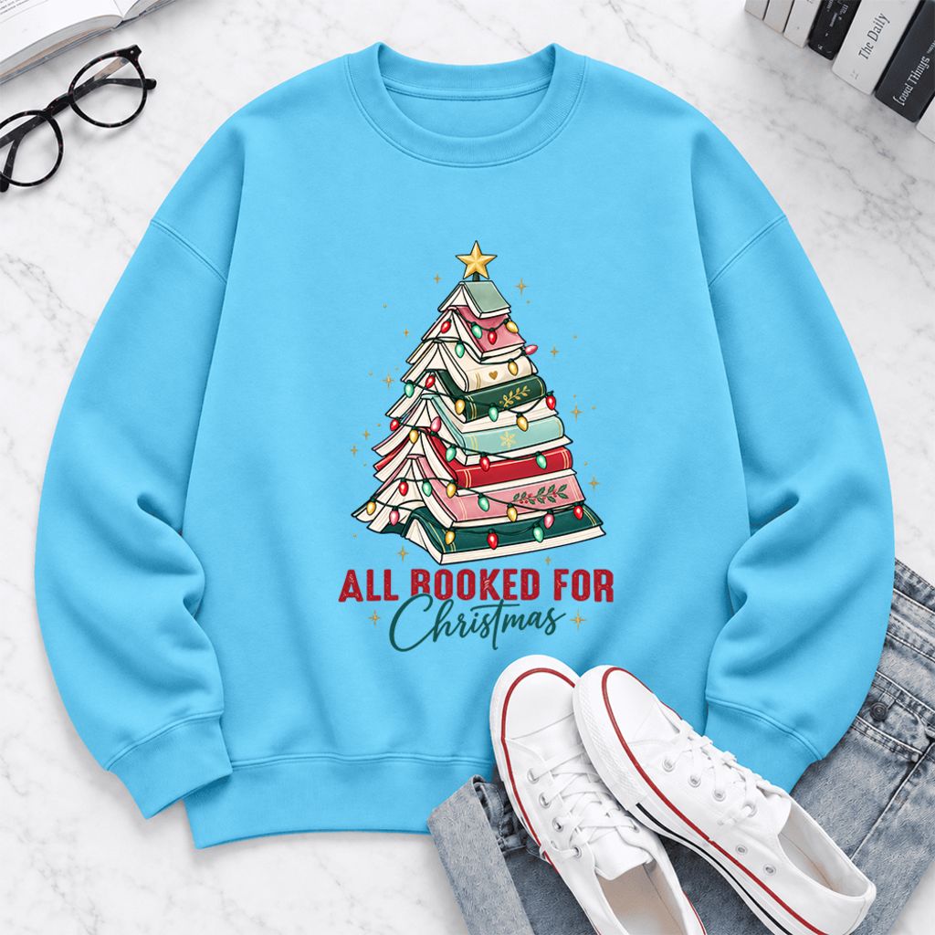 All Booked For Christmas Softstyle Sweatshirt | Christmas Book Lover Gift Sky