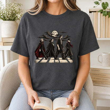 Monsters Road Printed T-Shirt | Halloween Book Lover Gift Dark Heather