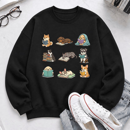 Funny Dogs Reading Crewneck Sweatshirt | Reader Gift Black