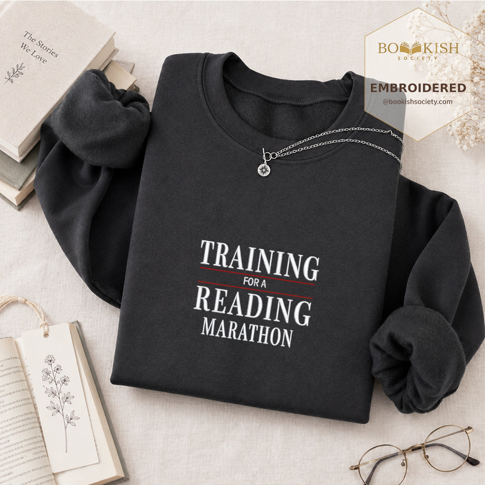 Currently Training for a Reading Marathon Embroidered Sweatshirt | Reader Gift Dark Heather