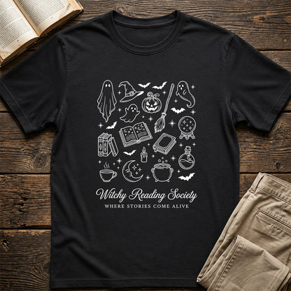 Witchy Reading Society Printed T-Shirt | Halloween Reader Gift Black