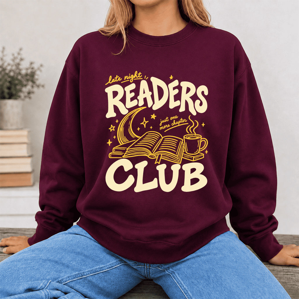 Late Night Readers Club Crewneck Sweatshirt | Reader Gift Maroon