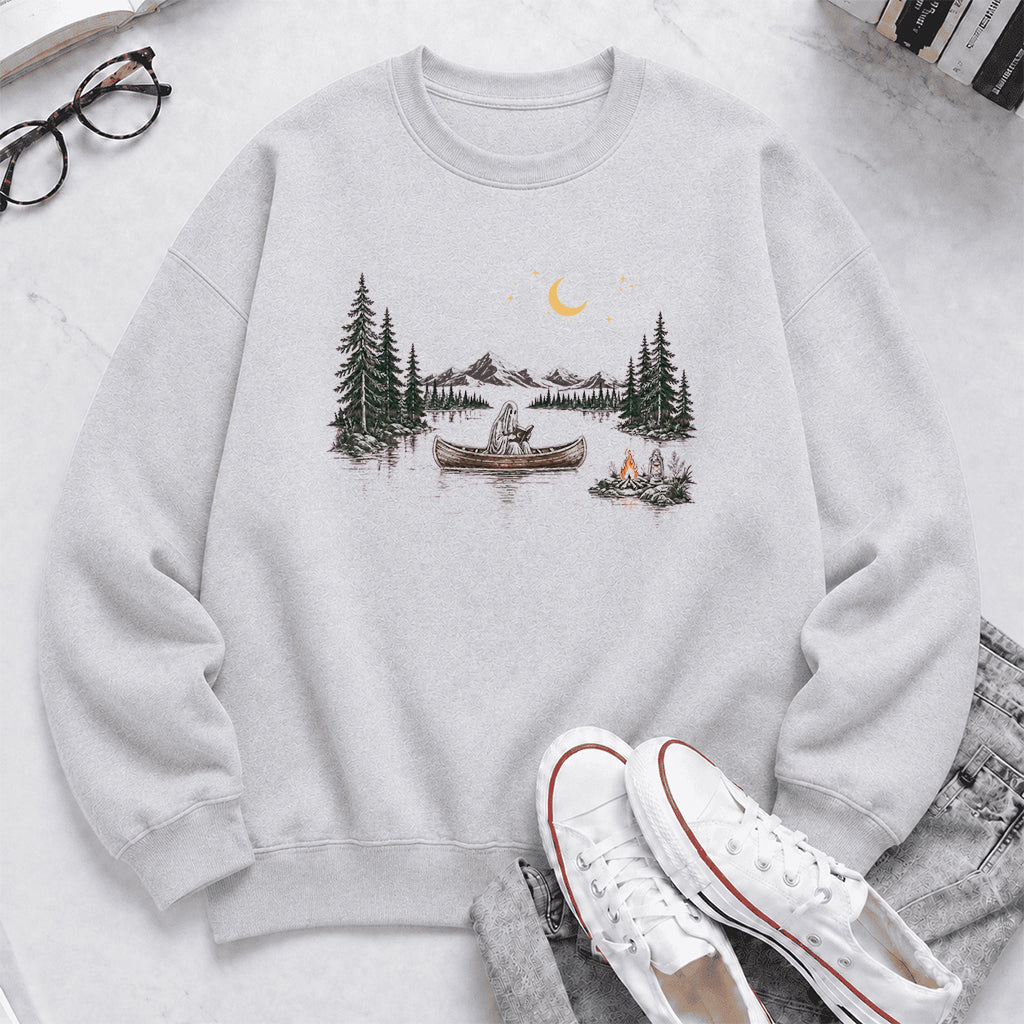 Reading Ghost On The Boat Printed Sweatshirt | Halloween Reader Gift Sport Grey