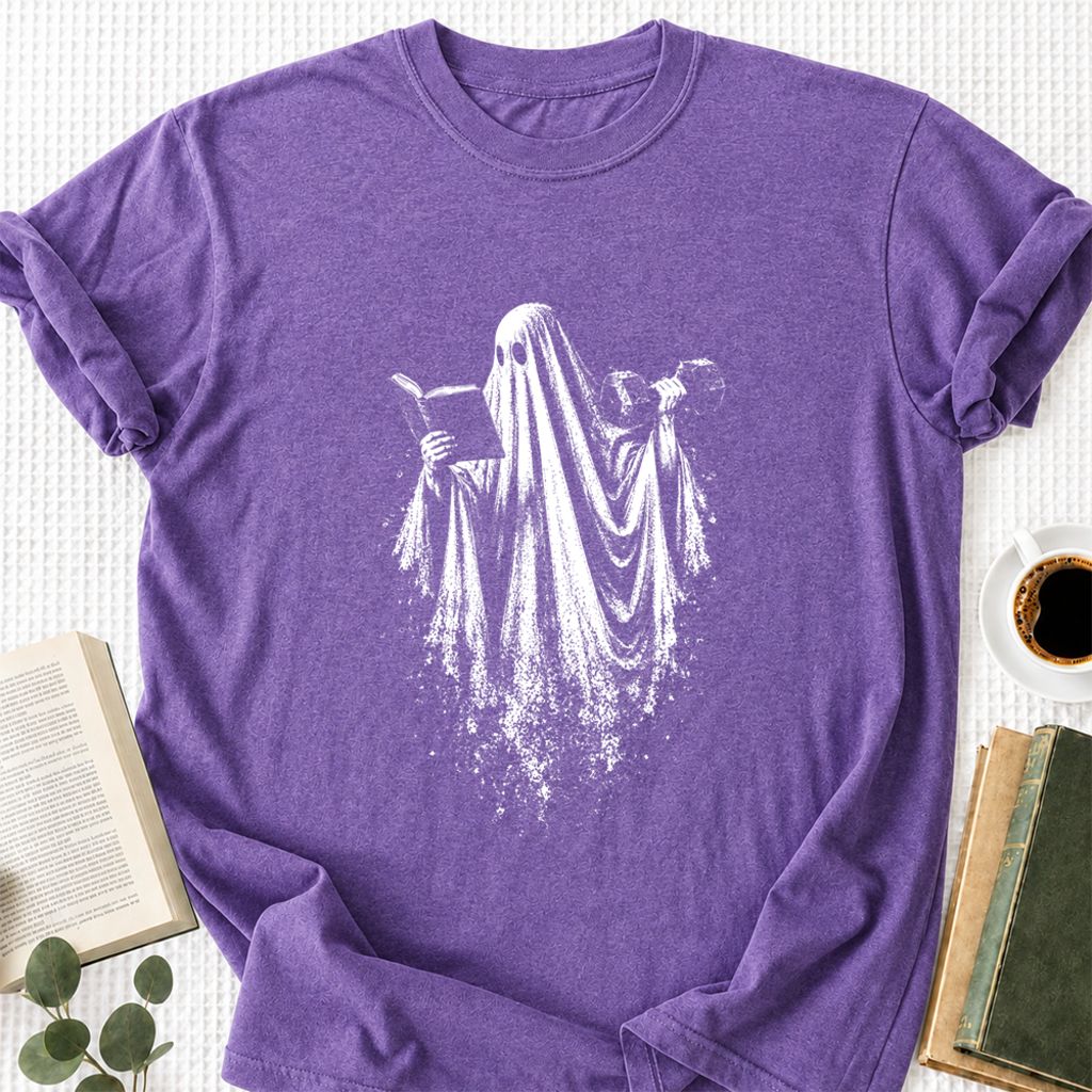 Reading Gym Ghost Printed T-Shirt | Halloween Book Lover Gift Heather Purple