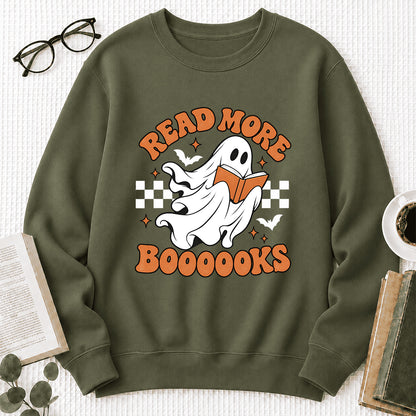 Read More Books Ghost Printed Sweatshirt | Halloween Book Lover Gift Military Green