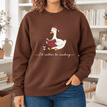 I'D Rather Be Reading Softstyle Sweatshirt | Christmas Book Lover Gift Cocoa