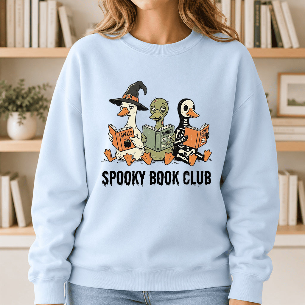 Spooky Book Club Printed Sweatshirt | Halloween Book Lover Gift Light Blue