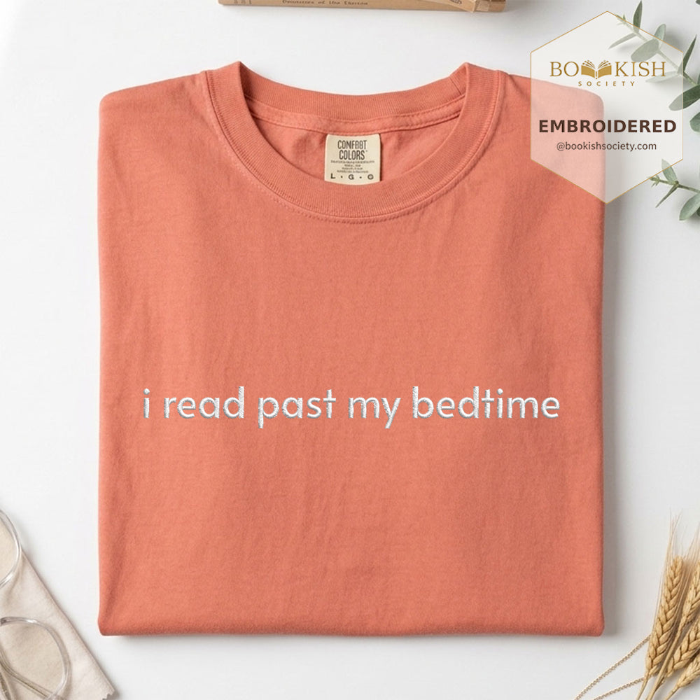 Embroidered I Read Past My Bedtime Comfort Color® T-shirt Book Lover Gift Terracotta