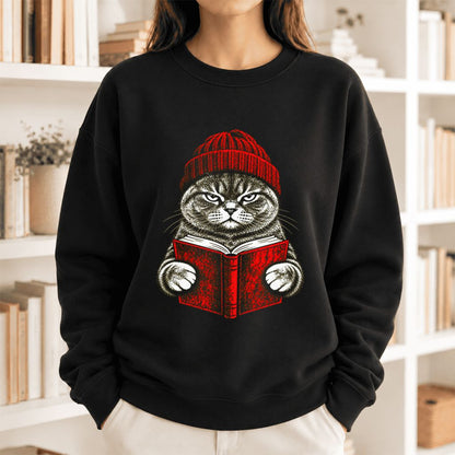 Vintage Reading Cat British Shorthair Softstyle Sweatshirt | Christmas Gift Black