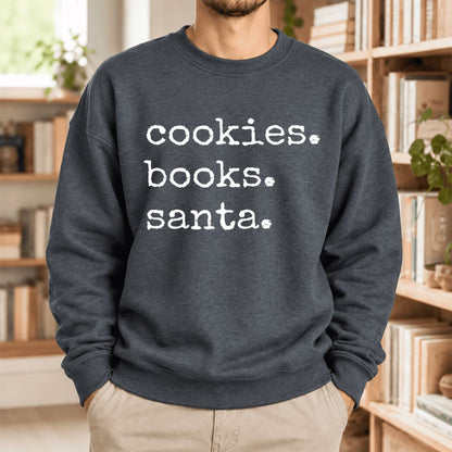 Cookies Books Santa Softstyle Sweatshirt | Christmas Book Lover Gift Dark Heather