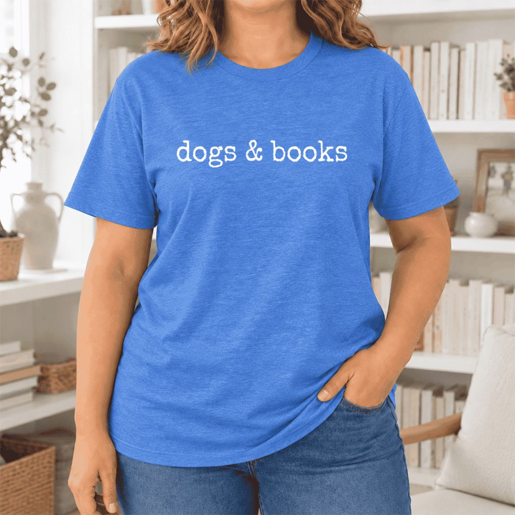 Dogs & Books Ultra-Soft Cotton T-Shirt | Dog Lover & Reader Gift Heather True Royal