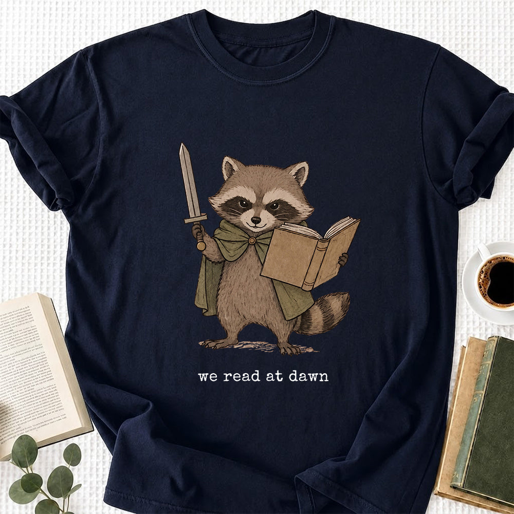 Funny Raccoon Reading Softstyle T-Shirt | Book Lover Gift Navy