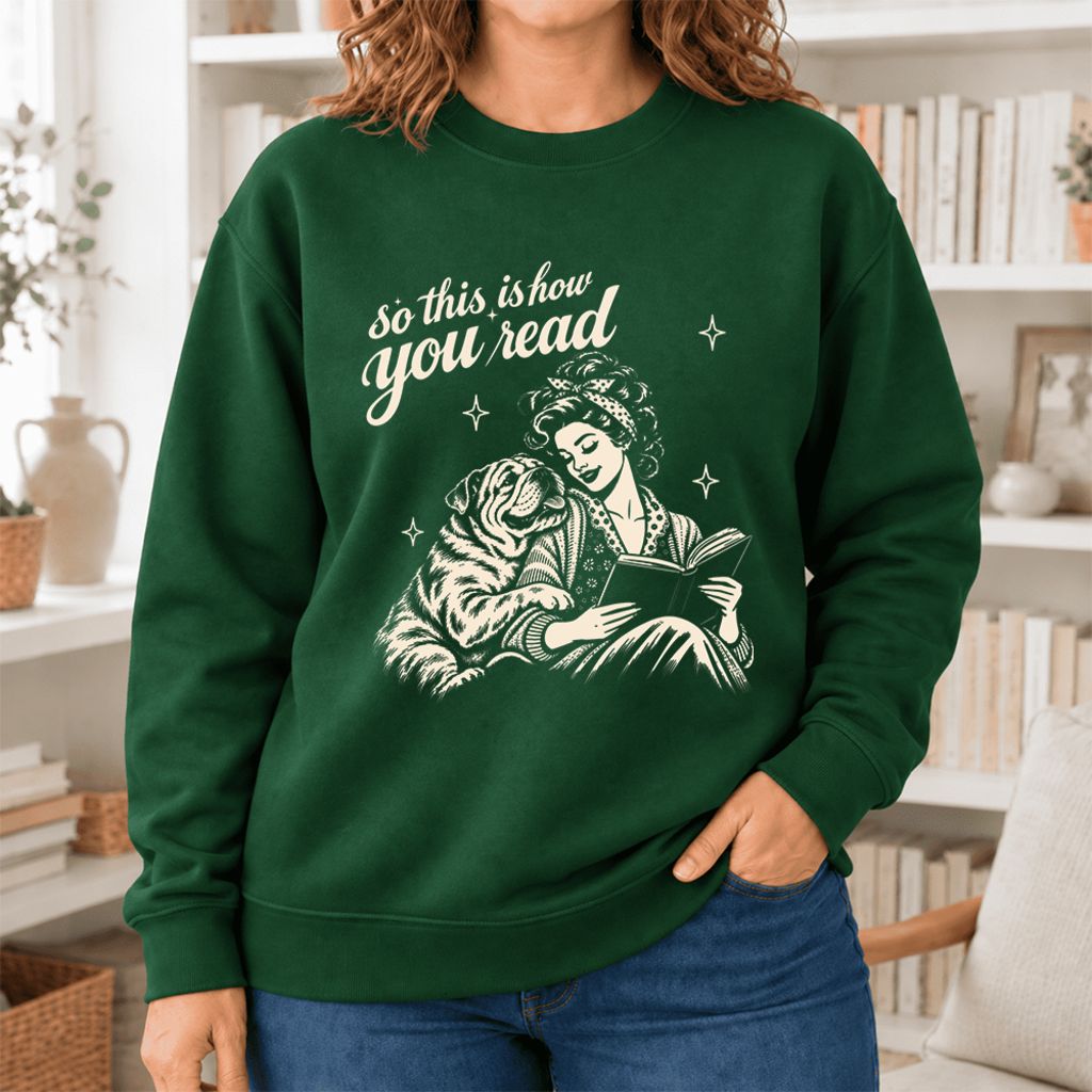 How You Read English Bulldog Softstyle Sweatshirt | Cozy Dog Mom Reader Gift Forest Green