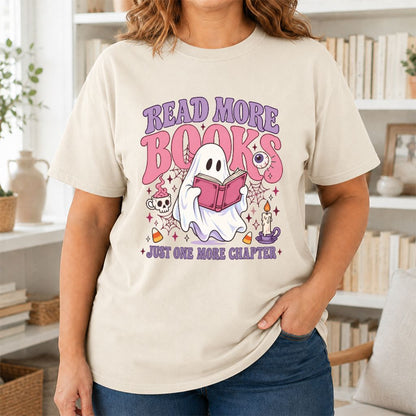 Read More Books Ghost Printed T-Shirt | Halloween Book Lover Gift Natural