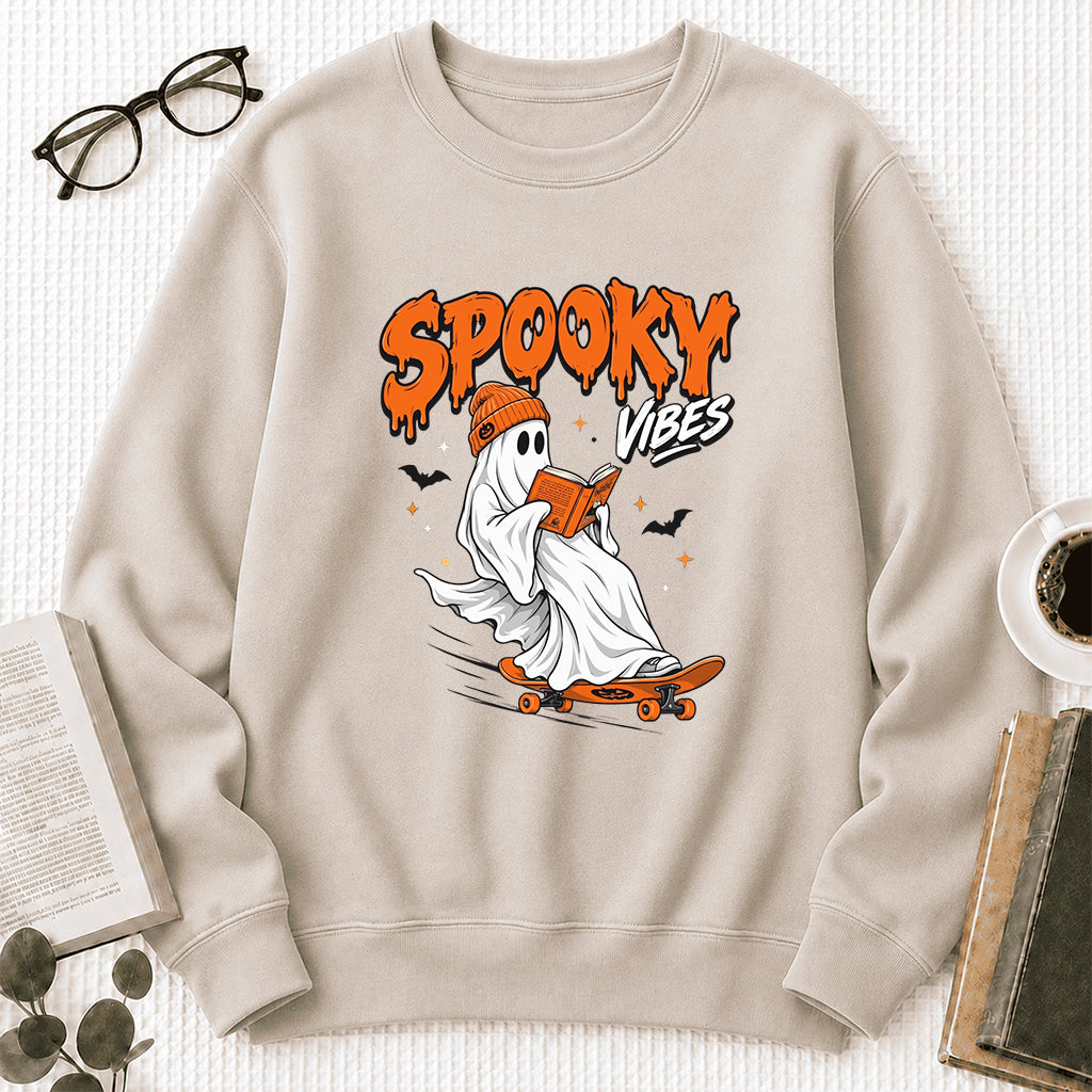 Spooky Vibes Printed Sweatshirt | Halloween Reader Gift Sand