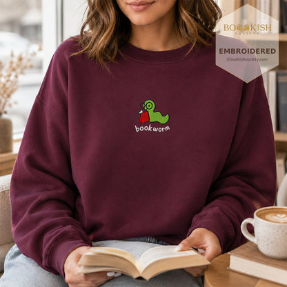 Bookworm Embroidered Sweatshirt | Reader Gift Maroon