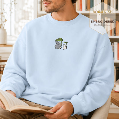Forest Spirits and Flowers Embroidered Sweatshirt | Reader Gift Light Blue