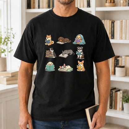 Funny Dogs Reading Softstyle T-Shirt | Book Lover Gift Black