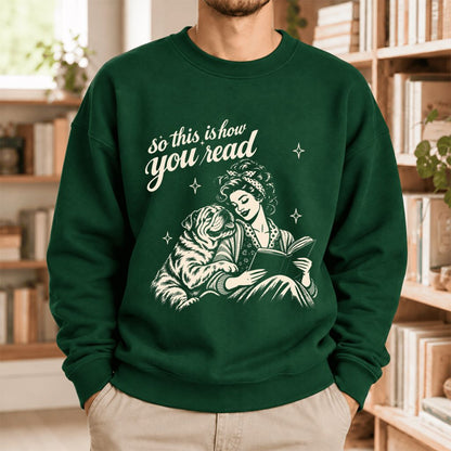 How You Read English Bulldog Softstyle Sweatshirt | Cozy Dog Mom Reader Gift Forest Green
