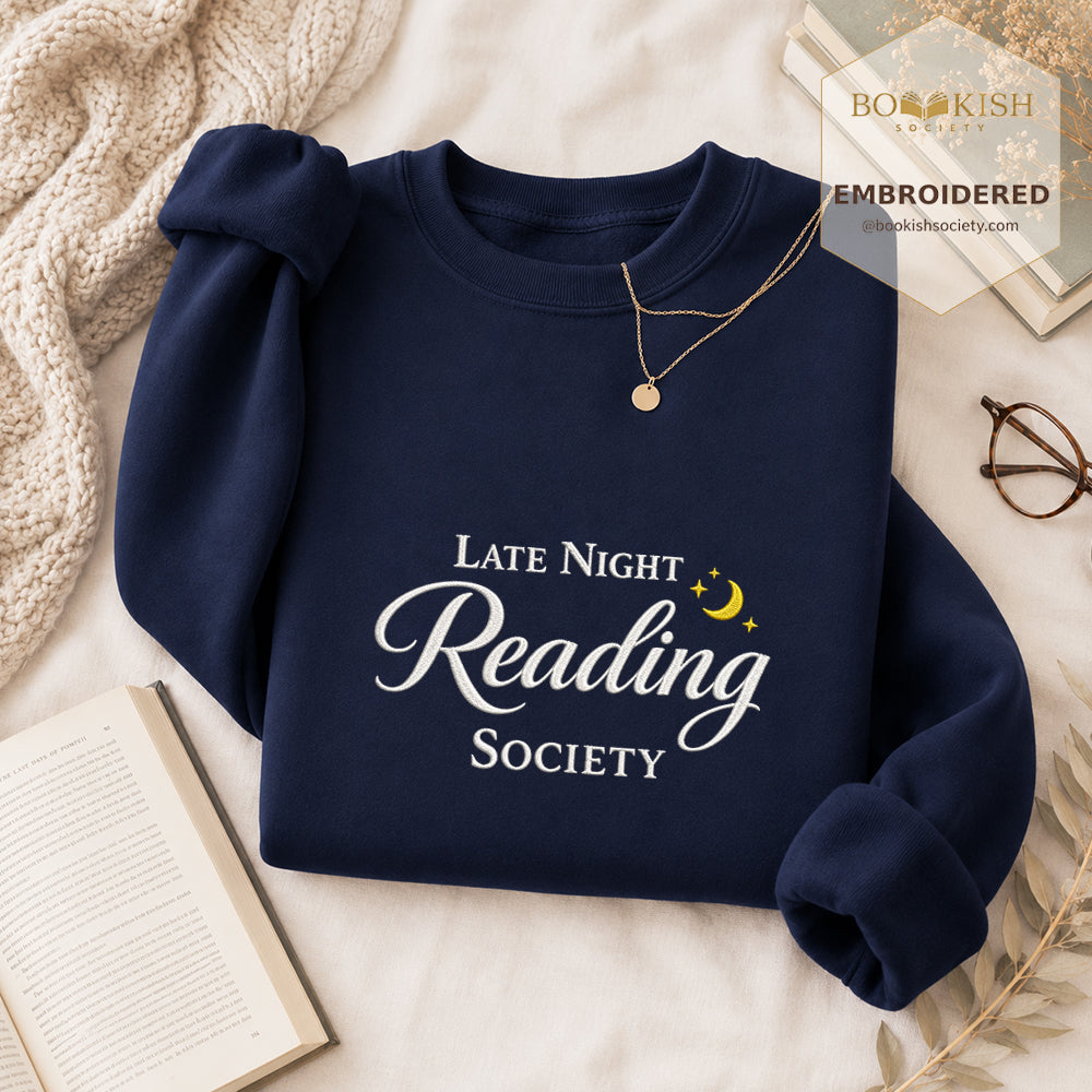 Late Night Reading Society Embroidered Sweatshirt | Reader Gift Navy