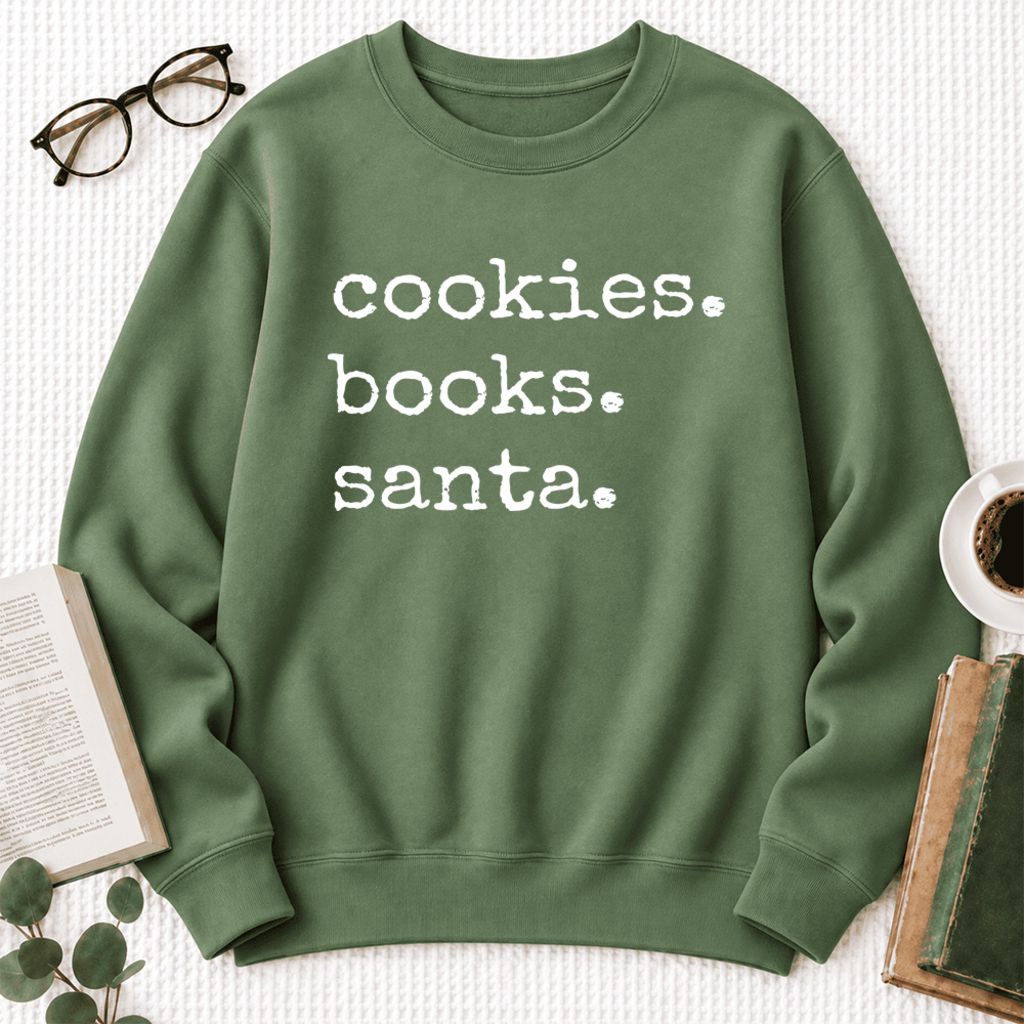 Cookies Books Santa Softstyle Sweatshirt | Christmas Book Lover Gift Military Green