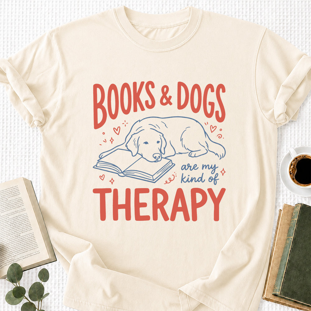 Give Me Books & Dogs Cotton T-Shirt | Dogs Lover & Reader Gift Natural