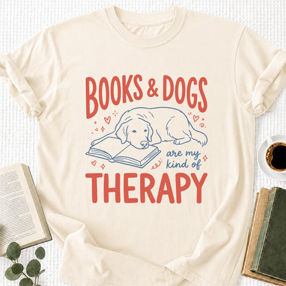 Give Me Books & Dogs Cotton T-Shirt | Dogs Lover & Reader Gift Natural