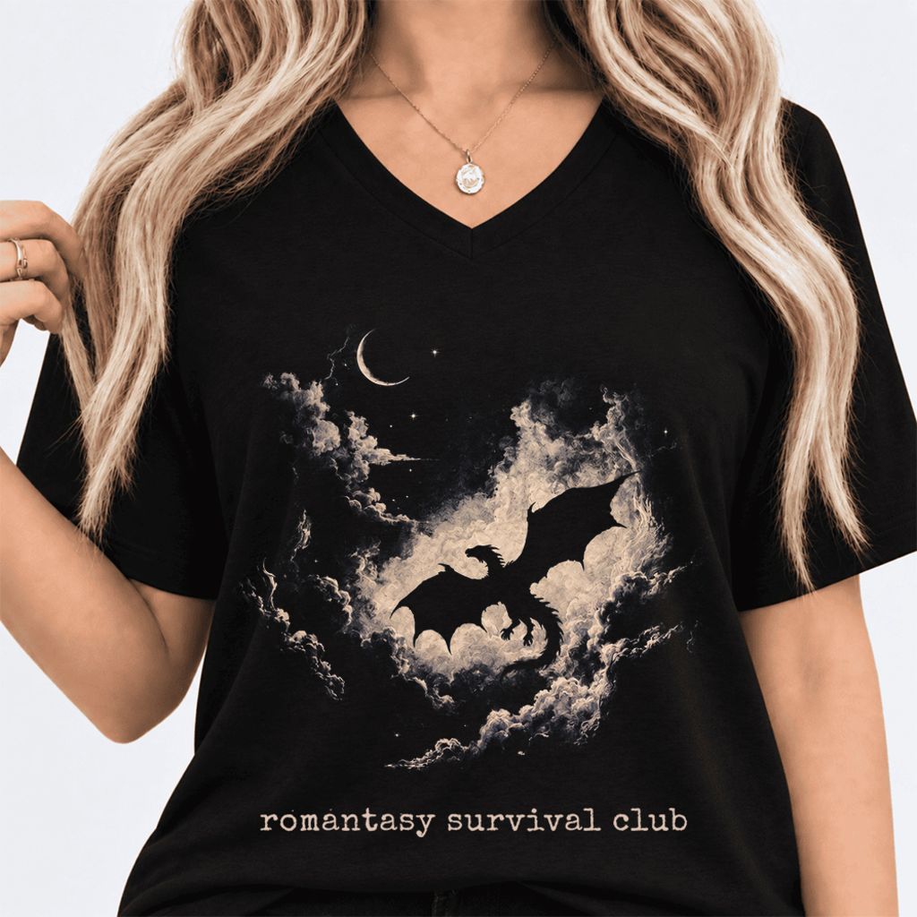 Romantasy Survival Club Ultra-Soft V-Neck | Fantasy Book Lover Gift Black
