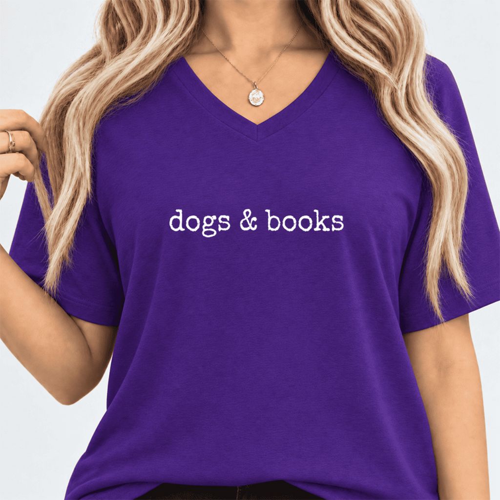 Dogs & Books Ultra-Soft V-Neck | Dog Lover & Reader Gift Team Purple