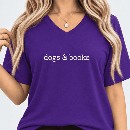 Dogs & Books Ultra-Soft V-Neck | Dog Lover & Reader Gift Team Purple
