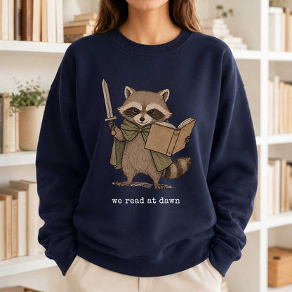 Raccoon We Read At Dawn Crewneck Sweatshirt | Reader Gift Navy
