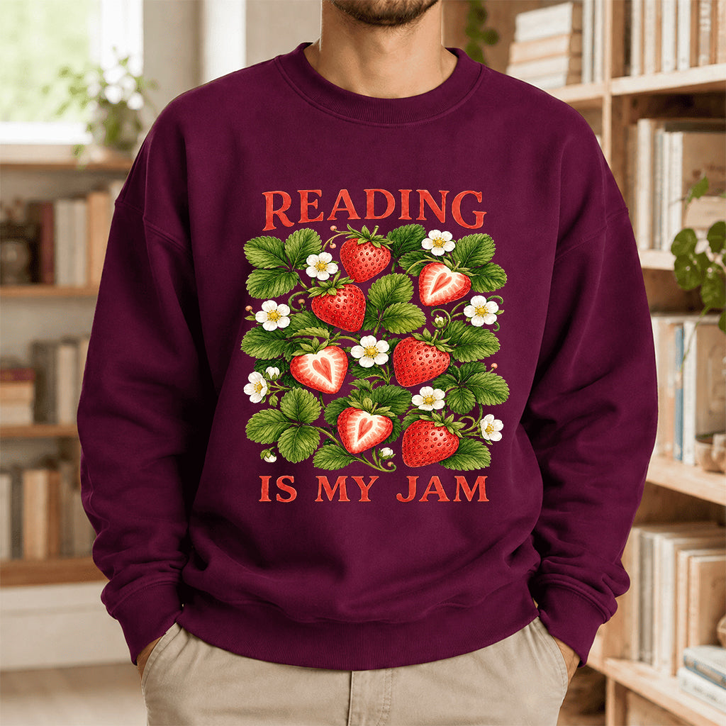 Reading Is My Jam Crewneck Sweatshirt | Reader Gift Maroon