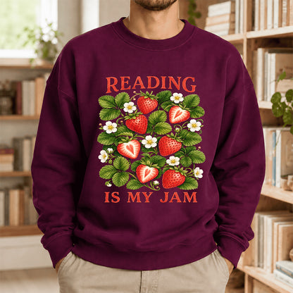 Reading Is My Jam Crewneck Sweatshirt | Reader Gift Maroon