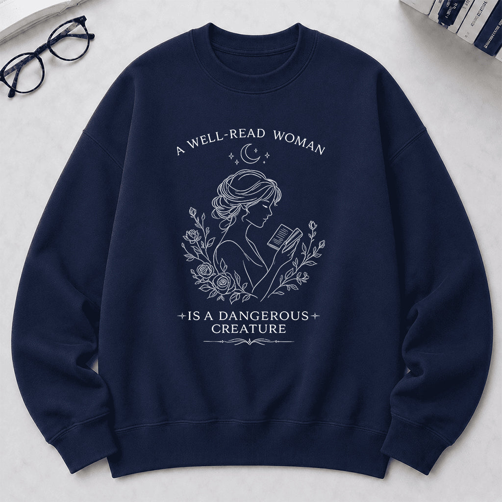 A Well Read Woman Is A Dangerous Creature Crewneck Sweatshirt | Reader Gift Navy