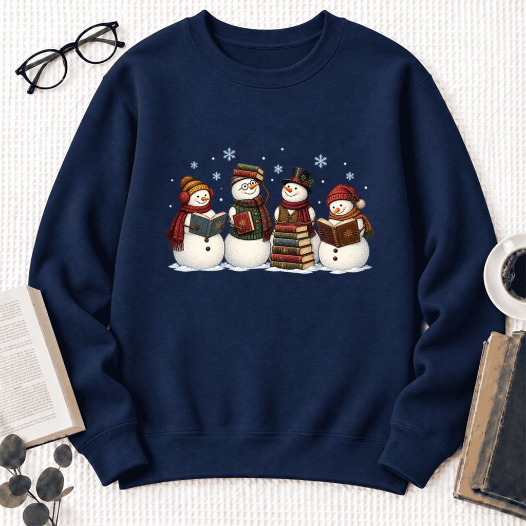 Bookish Snowman Club Softstyle Sweatshirt | Christmas Book Lover Gift Navy