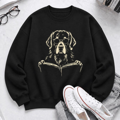 Golden Retriever Reading Book Softstyle Sweatshirt | Golden Retriever Gift Black