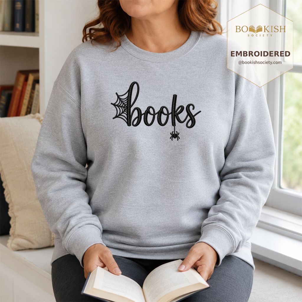 Halloween Books Embroidered Sweatshirt | Spooky Book Lover Gift Sport Grey
